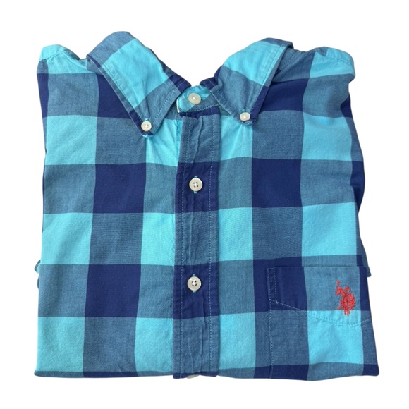 U.S. Polo Assn. Blue and teal Plaid Shirt - Picture 1 of 5